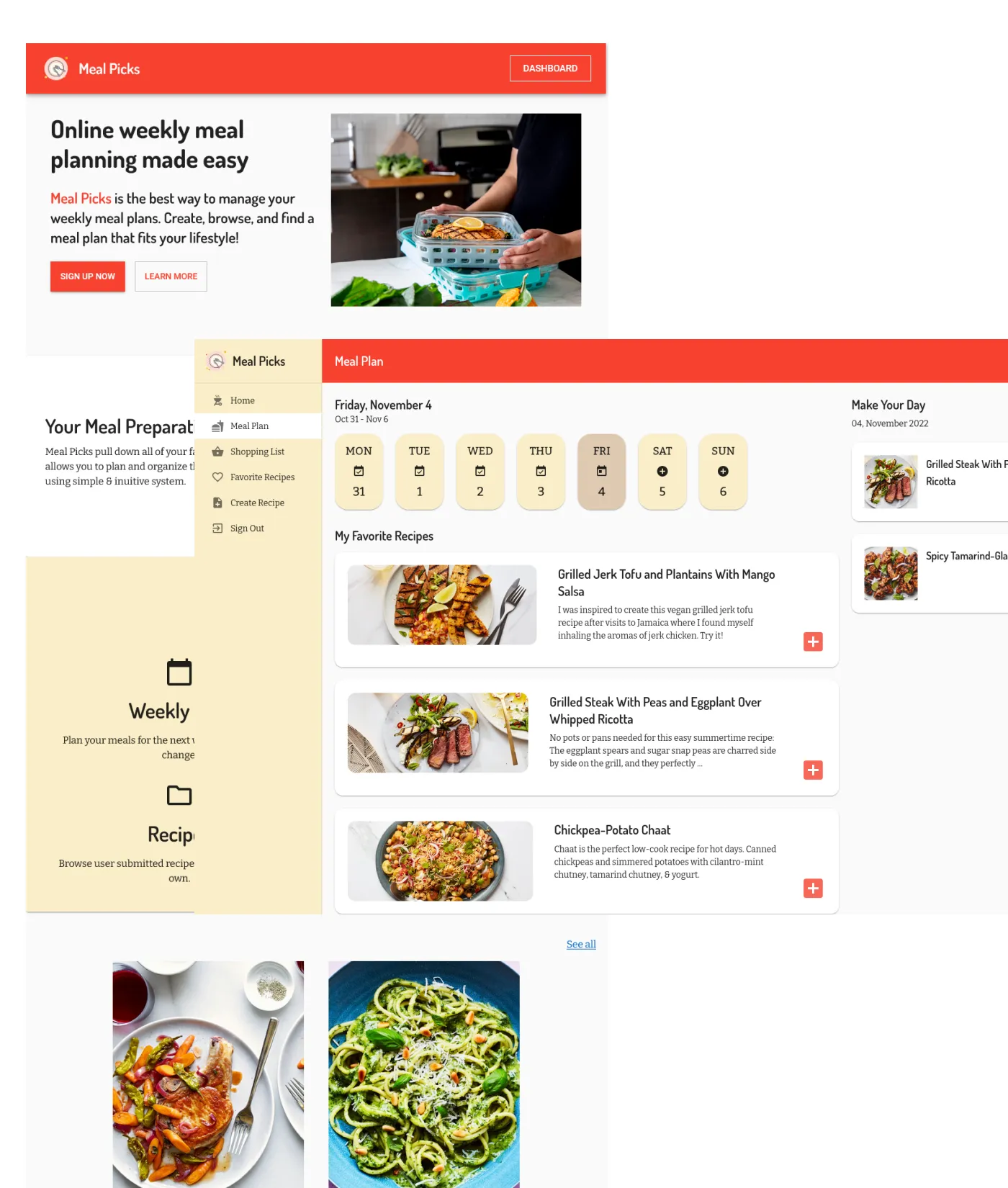 A preview of Meal Picks website