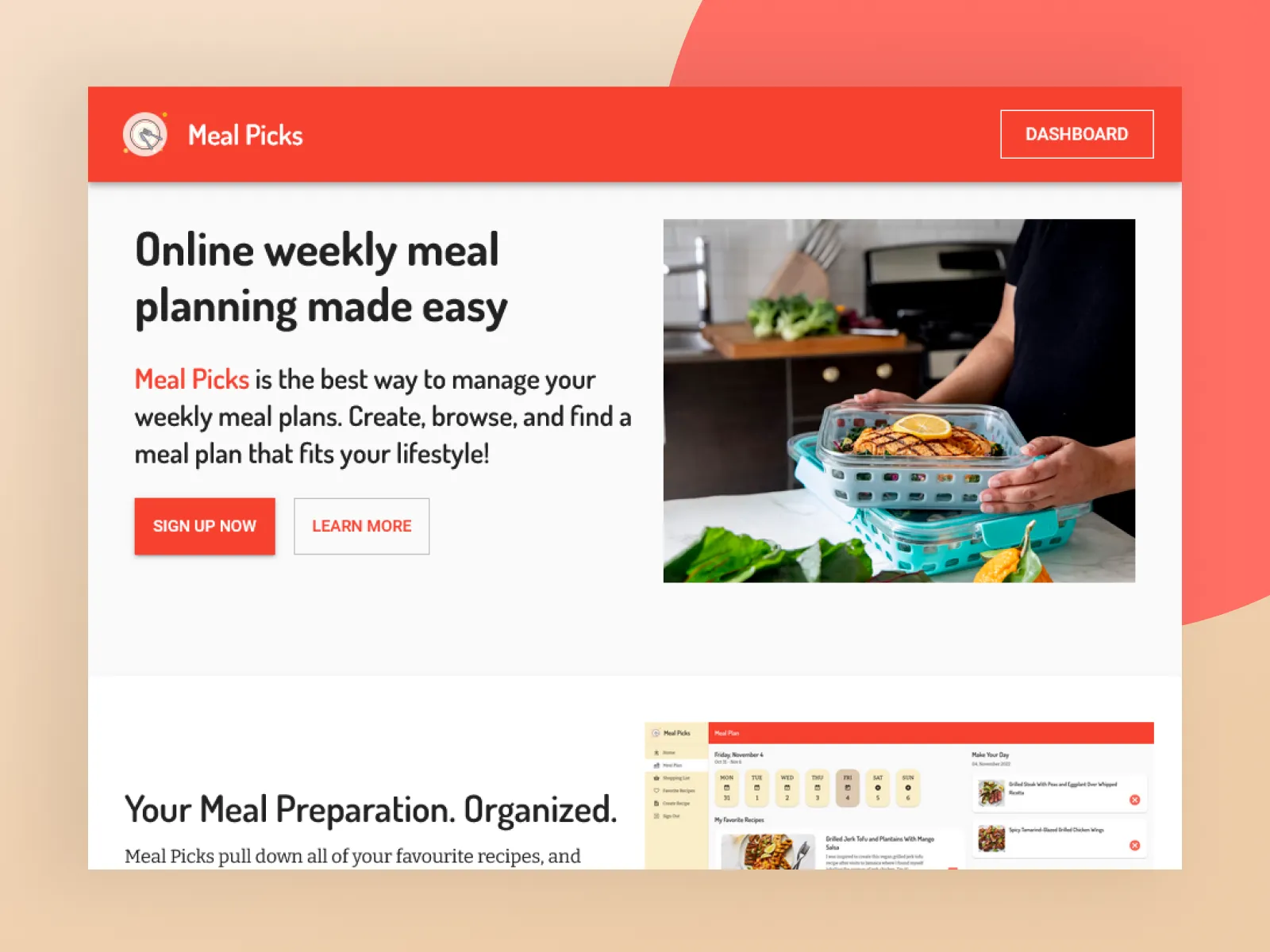 A preview of Meal Picks website