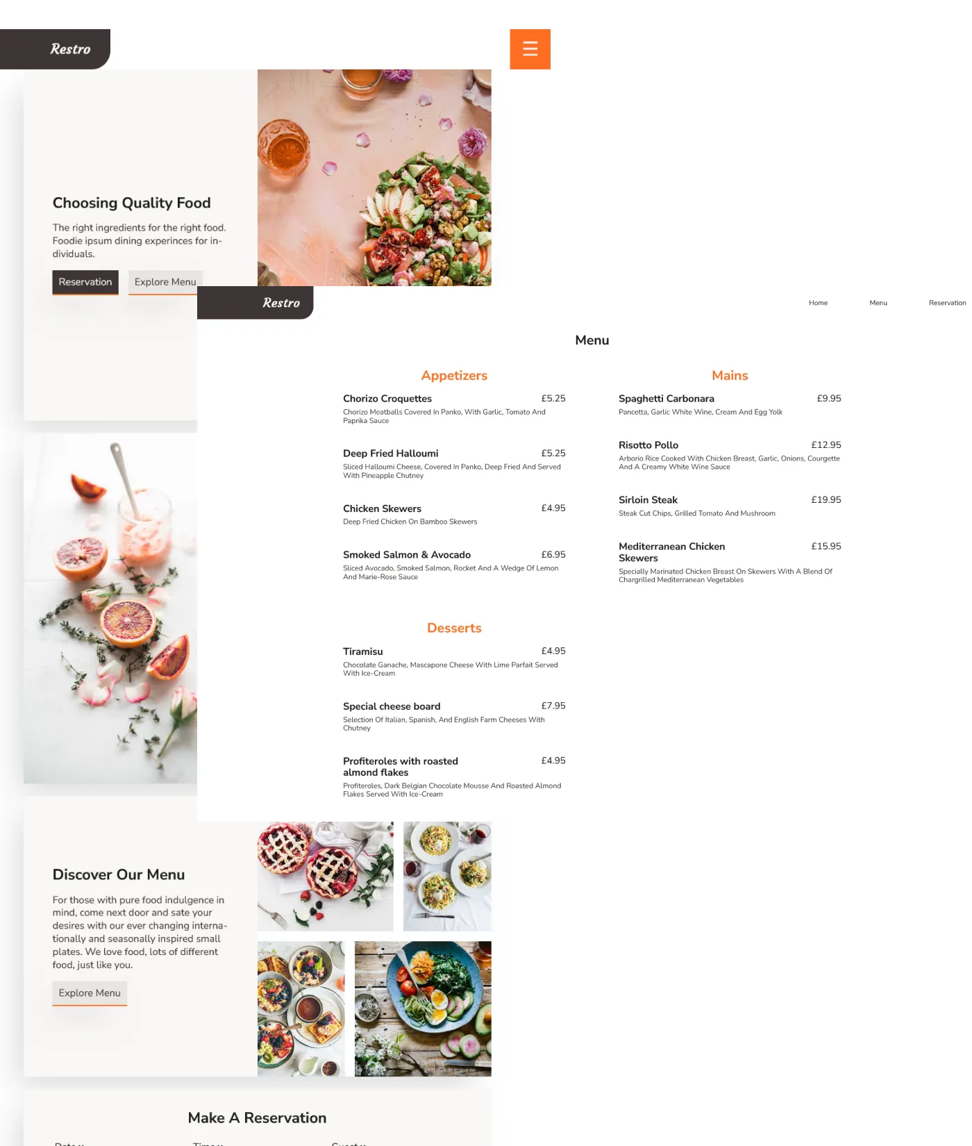 A preview of Restro website